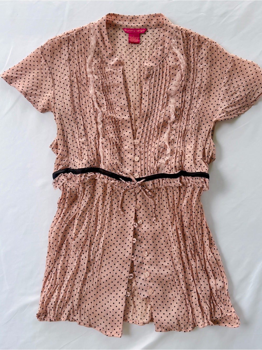 Vintage Y2K Sunny Leigh Blush Polka Dot Coquette Cottagecore Blouse